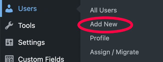 Nav Menu Item for Users > Add New