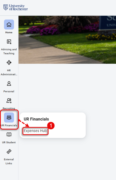 1-Select Expense Hub under UR Financials.
