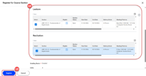 Select course section offerings and click OK to complete registration.