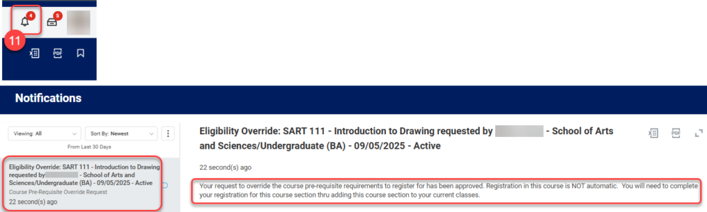 Check your notifications for approval from instructor. If approved, you must then register for the course in UR Student.