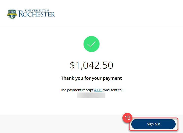 Transact Campus, Inc. Payment Confirmation Screen. Select "Sign out."