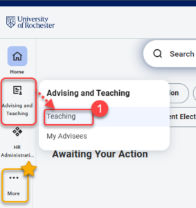 Select Teaching in the Advising and Teaching app in the global menu on left.