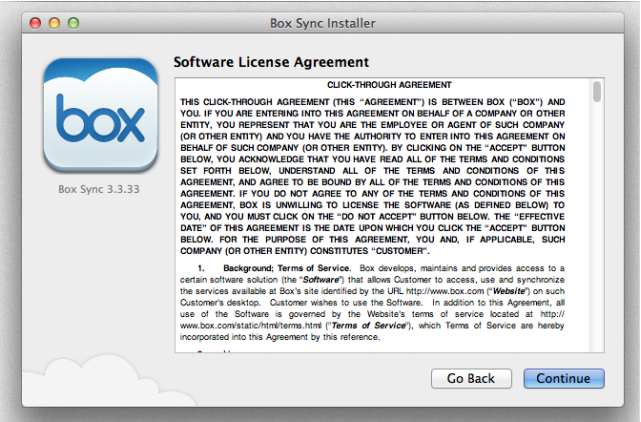 box license agreement screenshot