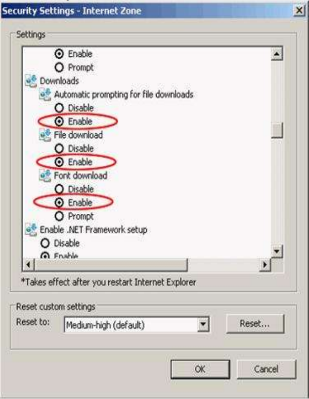 Internet explorer internet zone options