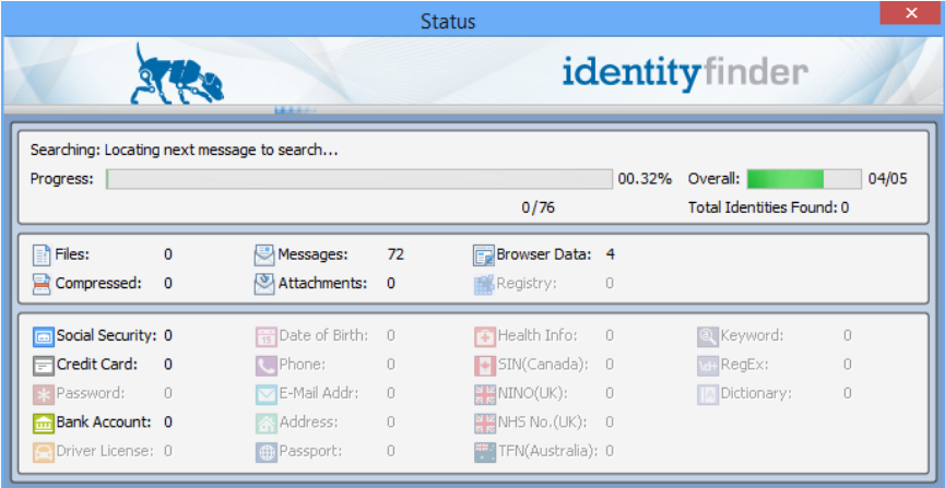 identity finder scan screenshot