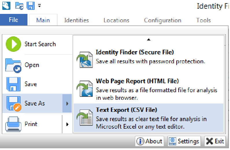 identity finder report save screenshot