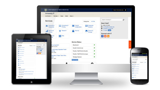 University IT homepage displayed on 3 devices