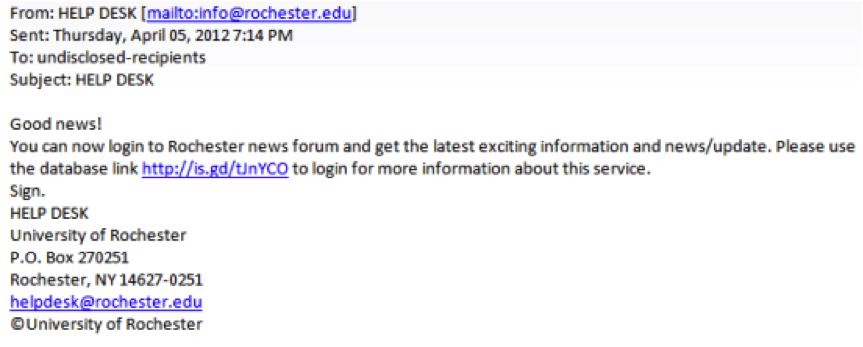 Sample phishing email