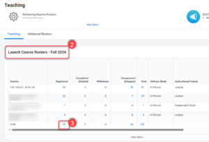 Within the Launch Course Rosters section, select the blue linked number under the Registered column.