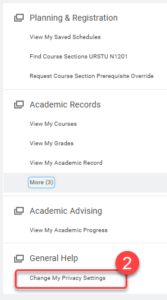 Select the desired settings to manage your privacy and student directory information.