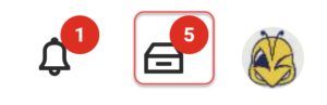 Interface showing the My Tasks icon next to the user profile picture where action items are listed.