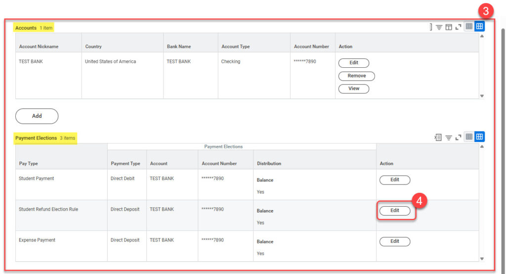 View your Accounts and Payment Elections Grid - click the Edit Button next to the item you wish to edit