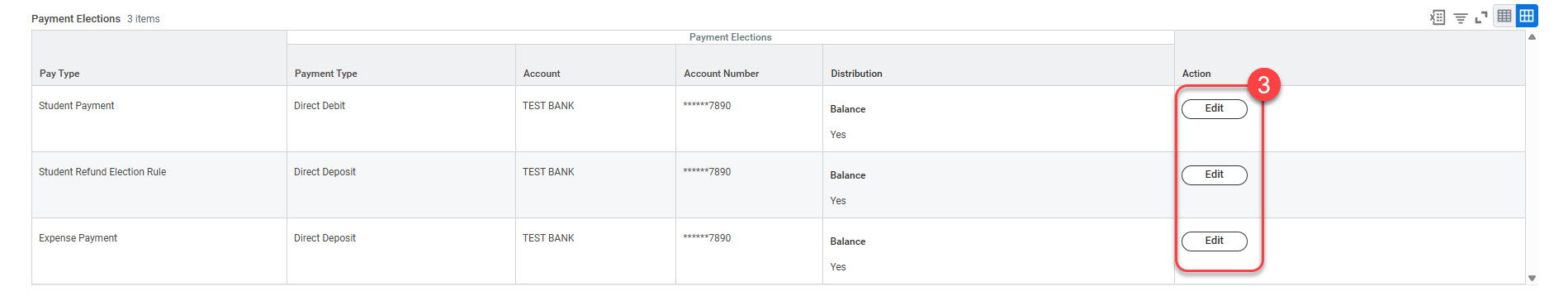 Click the Edit Button next to the payment election you wish to edit