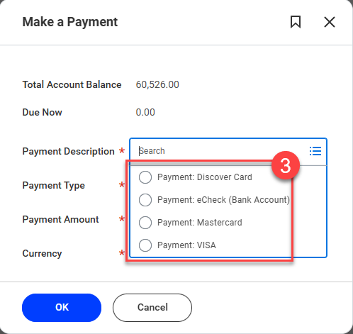 Select the appropriate payment method displayed.