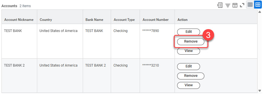 Click the Remove Button next to the account you wish to delete