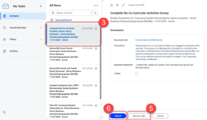 My Tasks panel displaying onboarding items with options to submit, save for later, or cancel tasks.