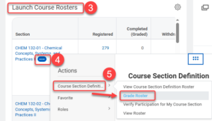 Roll over course name in Launch Course Rosters, select ellipse, then Course Section Definition, then Grade Roster.
