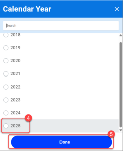 4. Select the appropriate year. 5. Then click 'Done'