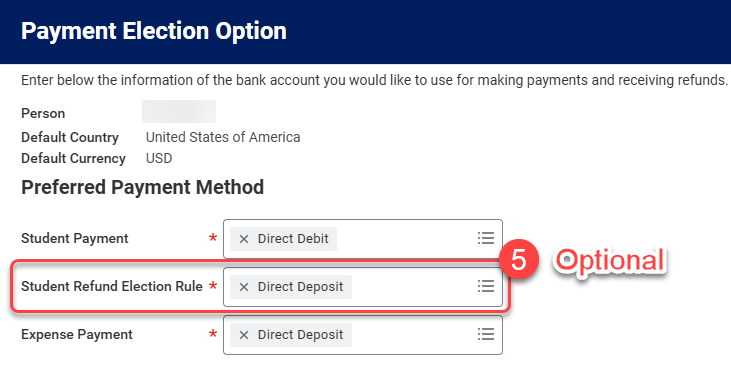 Preferred Payment Method defaults to Direct Deposit. You have the option to select the more icon in the field to change it to Check to be mailed a check