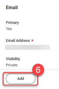Select Add from the Email section of the Change Home Contact Info form to begin adding a personal email address.