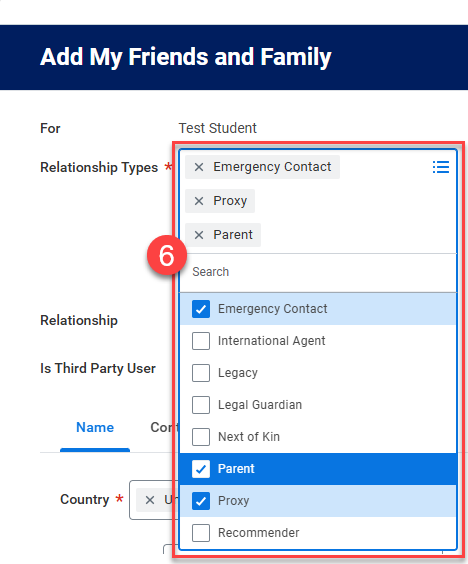 6-Select one or more "Relationship Types" to identify the contact.