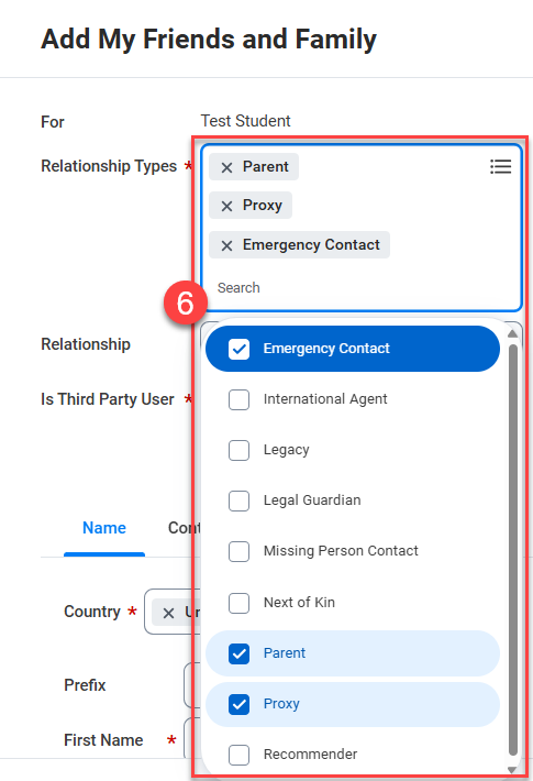 6-Select one or more "Relationship Types" to identify the contact.