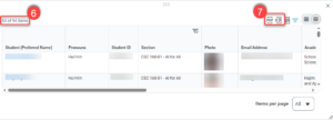 Course roster view. Student information and number of registered students is displayed. Select the PDF or Excel icon to export.