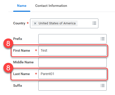 8-Enter the contact's first name and last name. Both are required fields.