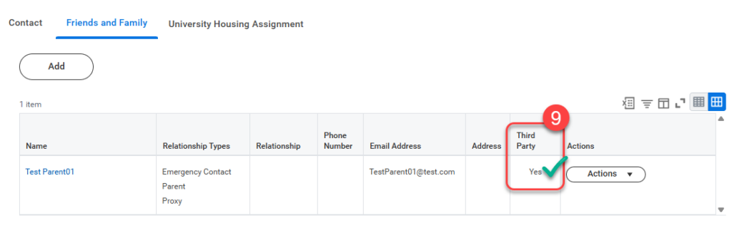 9-Confirm the Third Party column for your contact reflects "Yes."