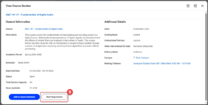 Click the Start Registration button on the course section popup.