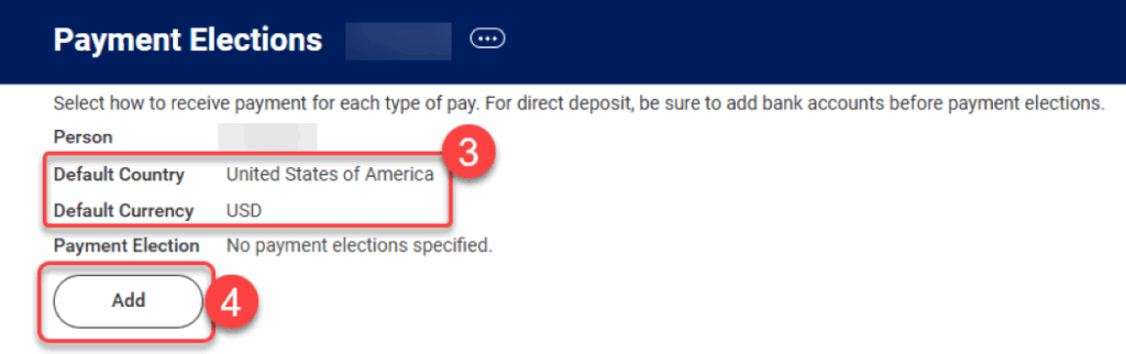 View of Country and Currency values to verify both are US values, then click the Add button