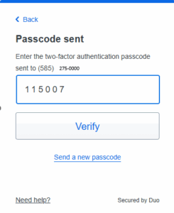 Duo Passcode sent