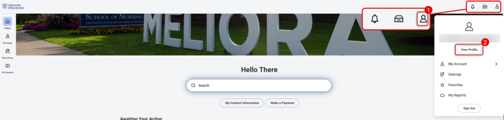 Select your profile picture or silhouette in the top right, then select "View Profile."