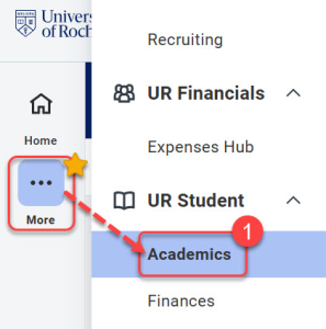 Step1-The more icon to Academics app under UR Student area.
