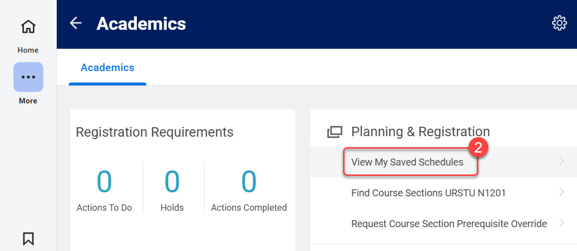 Step2-The View My Saved Schedule link under Planning & Registration.