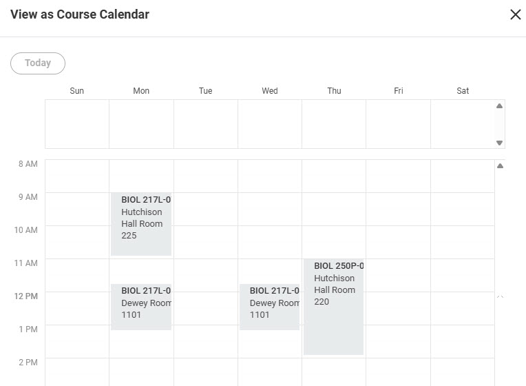 Course Calendar View