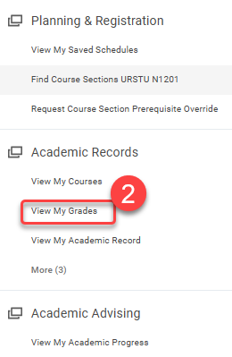 2. Under Academic Records on right menu, select View My Grades.