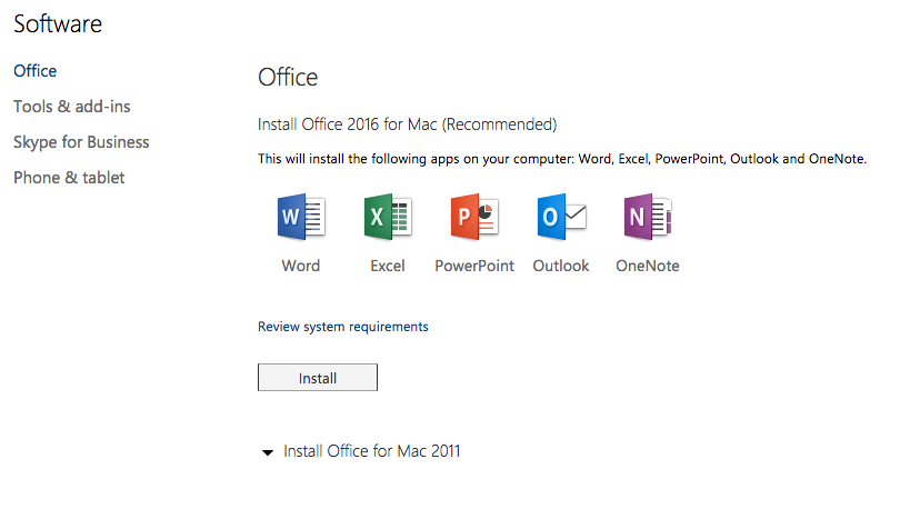 screenshot download Office 365 ProPlus on Mac